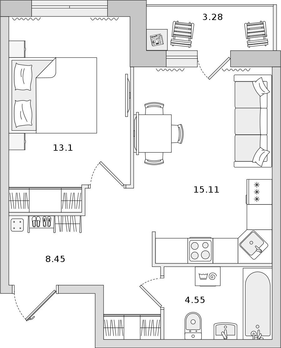 1-комнатная квартира 41.21 м², 20/22 эт., ЖК «Город Первых»